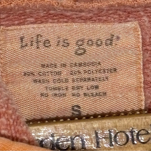 Life Is Good stone washed orange distressed pullover hoodie. Men’s Small - Picture 5 of 9